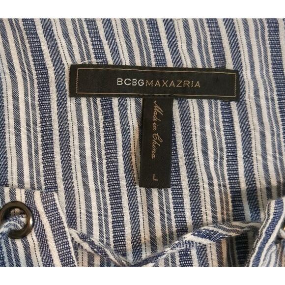 BCBGMAXAZRIA Charlyze Boho Women's L Whimsical Blue White Bell Sleeve Dress - Picture 3 of 15